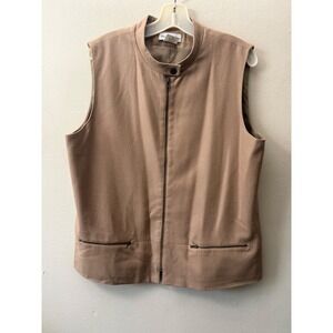 Harve Benard Sport Camel Wool Blend Full Zip Mock Neck Vest Womens 16 Tan